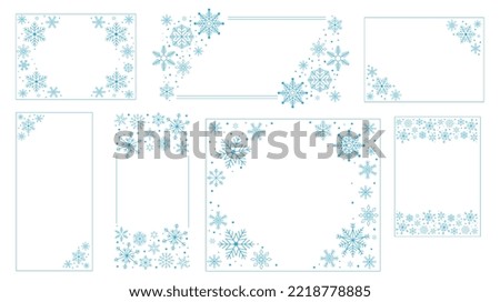 Decorative frames with snowflakes. Vintage luxury festive dividers for titles certificate, filigree winter ornamental corner design. Vector isolated set. Crystal borders with winter frost decor