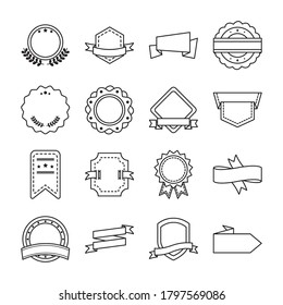 marcos decorativos y etiquetas conjunto de iconos sobre fondo blanco, estilo de línea, ilustración vectorial