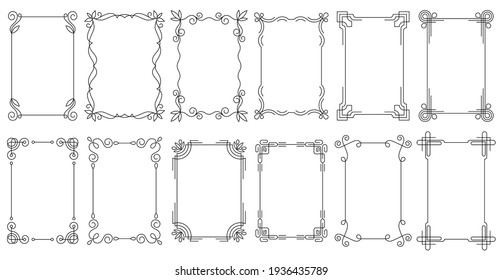 Decorative frames. Vintage calligraphic antique borders. Ornate calligraph rectangle frames, wedding elegant ornamental borders and filigree floral ornaments for framed certificate template