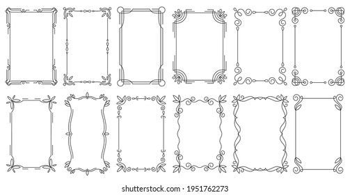 Decorative frames. Vintage calligraphic antique borders. Ornate calligraph rectangle frames, wedding elegant ornamental borders and filigree floral ornaments for framed certificate template