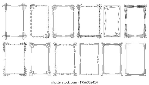 Decorative frames. Vintage calligraphic antique borders. Ornate calligraph rectangle frames, wedding elegant ornamental borders and filigree floral ornaments for framed certificate template