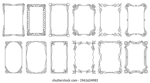 Decorative frames. Vintage calligraphic antique borders. Ornate calligraph rectangle frames, wedding elegant ornamental borders and filigree floral ornaments for framed certificate template