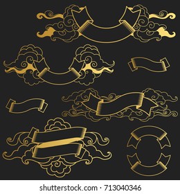 Decorative frames in vintage oriental style. Golden design elements on black background