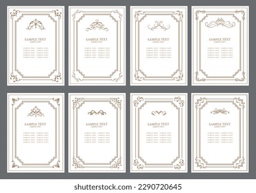 Decorative frames. Vintage rectangle ornaments and ornate border. Ornate classic templates set in vintage style. Vector illustration.