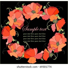Decorative framework. Greeting card with a bouquet of poppy.