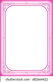 Decorative framework on magenta background with lattice pattern. Template for certificate, diploma, card, label. A4 page proportions. 