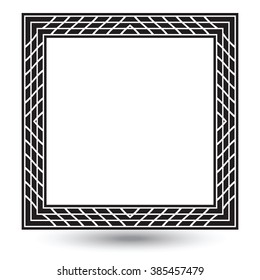 Decorative framework, ornamental square element isolated on white background, black and white vector graphic