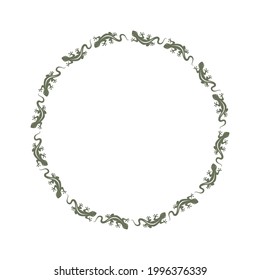 Decorative Framing From Lizards Going In A Circle. Lizards Path On Circle. Frame On Topic Wildlife. Vector Illustration