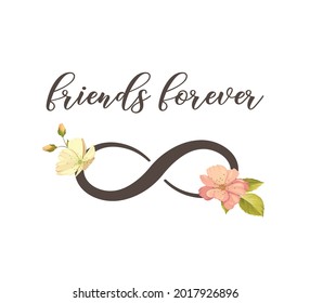 Decorative  Friends Forever Slogan with Infinity Symbol, Vector Design for Fashion and Poster Prints