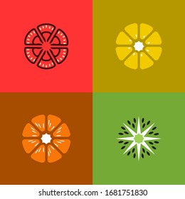 Decorative fruit background. Image of a kiwi, lemon, tomato and orange.