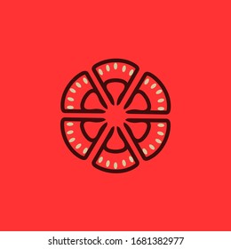 Decorative fruit background. Picture of a cut tomato.