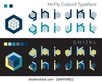 Decorative Futuristic Pseudo 3D Font ‘McFly Cuboid’, Letters G, H, I, J, K, L. Usable For Extraordinary Logo, Poster Design, T-shirt Print, Music Album Cover, Etc., Vector, CMYK.