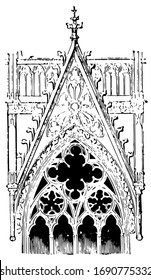 Dekoratives Gable aus Köln-Dom, Deutschland, Mittelalterliche Tracery, Place between Sixth and Siebte Avenue, Park Slope Nachbarschaft von Brooklyn, Vintage-Linie Zeichnung oder Gravur