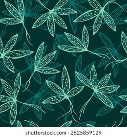Decorative garden background with blooming ornament. Floral pattern for textile print design. Drifting waterplants create organic texture. Abstract flower, foliage or seaweeds.