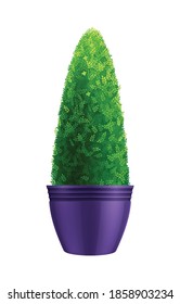 Decorative garden bush in blue pot realistic vector illustration