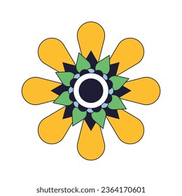 Decorative garden flowers flat line color isolated vector object. Petals and disk florets. Editable clip art image on white background. Simple outline cartoon spot illustration for web design