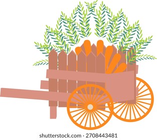 Carretilla decorativa del jardín con las zanahorias de Pascua