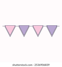 A decorative garland featuring alternating pink and purple triangular flags.