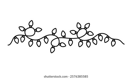 Decorative garland with light bulbs isolated on a white background. Vector hand-drawn illustration in doodle style. Perfect for holiday designs, cards, decorations, logo.