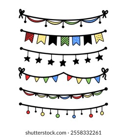 Decorative garlands in various colors and shapes for festive occasions or celebrations