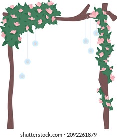 Decorative gate with flowers semi flat color vector object. Realistic item on white. Outdoor wedding decoration for ceremony isolated modern cartoon style illustration for graphic design and animation