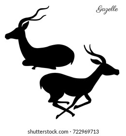 Decorative Gazelle graphic hand drawn vector cartoon doodle animal illustration, running and sitting African safari antelope with curved horns isolated on white background, for mascot design logo