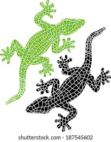 Decorative geckos. Beautiful colored lizard isolated on white background, stylized of Mosaic.