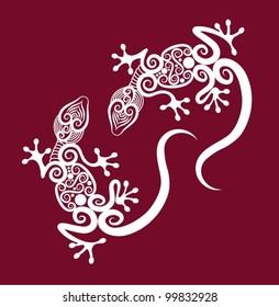 Decorative geckos, beauty reptile decoration with floral ornament for tattoo design