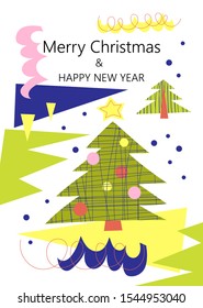 Decorative geometric Christmas tree vector seamless pattern vector greeting card.