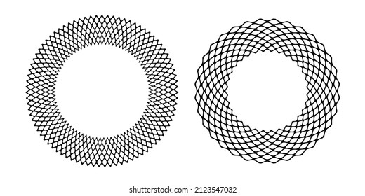 Decorative geometric circle grid border patterns. Vector art.