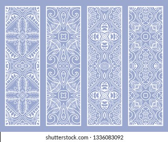 Decorative geometric doodle line borders with repeating texture. Tribal ethnic arabic, indian, turkish ornament, bookmarks templates set. Isolated design elements. Stylized lace patterns collection