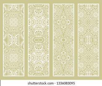 Decorative geometric doodle line borders with repeating texture. Tribal ethnic arabic, indian, turkish ornament, bookmarks templates set. Isolated design elements. Stylized lace patterns collection