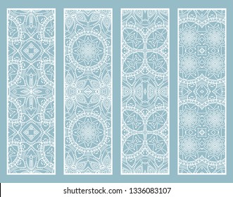 Decorative geometric doodle line borders with repeating texture. Tribal ethnic arabic, indian, turkish ornament, bookmarks templates set. Isolated design elements. Stylized lace patterns collection
