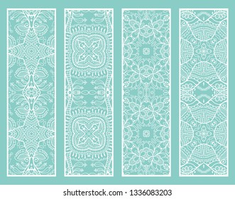 Decorative geometric doodle line borders with repeating texture. Tribal ethnic arabic, indian, turkish ornament, bookmarks templates set. Isolated design elements. Stylized lace patterns collection