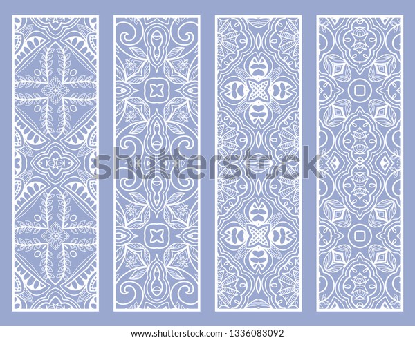 Decorative geometric doodle line borders with\
repeating texture. Tribal ethnic arabic, indian, turkish ornament,\
bookmarks templates set. Isolated design elements. Stylized lace\
patterns collection