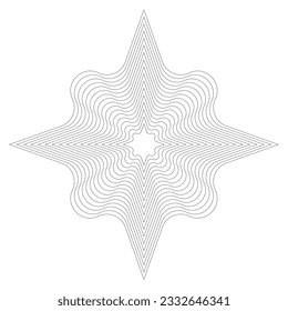 Decorative geometric figure. Black outline guilloche design element. Abstract wavy background for certificate or diploma and currency design