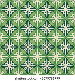 Decoração Geométrica Floral Padrão Repetitivo em tons de verde e creme