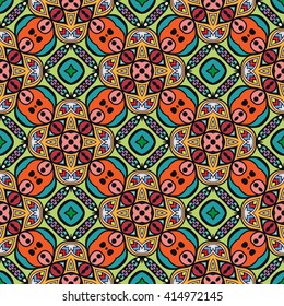 Decorative geometric floral seamless pattern, coloring book page.  Hand drawn doodle sketchy background, bandanna shawl, carpet design. Decoration pattern colorful seamless texture vector illustration