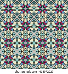Decorative geometric floral seamless pattern, coloring book page.  Hand drawn doodle sketchy background, bandanna shawl, carpet design. Decoration pattern colorful seamless texture vector illustration