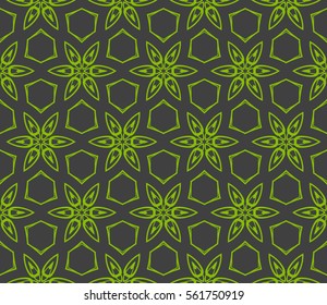 decorative geometric floral seamless pattern. vector illustration. stylish design. green, grey color. for invitation, fabric, decor, textile