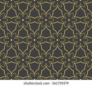 decorative geometric floral seamless pattern. vector illustration. stylish design. grey, yellow color. for invitation, fabric, decor, textile