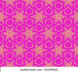 decorative geometric floral seamless pattern. vector illustration. stylish design. pink, yellow color. for invitation, fabric, decor, textile