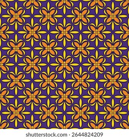 Decorative Geometric Flower Floral Seamless Pattern in Orange, Yellow and Purple