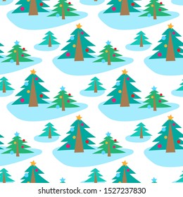 Decorative geometric forest Christmas tree vector seamless pattern. White background.