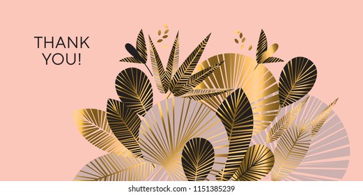 Decorative geometric gold and rosy tropical pattern. Exotic foliage element for header, card, invitation, poster, cover and other web and print design projects 
