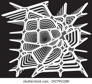 Decorative geometric grid. Gray and White pattern with carved rounded shapes. 3d sample design. Abstract background or design element