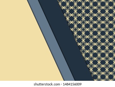 A decorative geometric line borders on a repeating oriental texture. Corporate design. Modern template for brochure, flyer, cover, magazine. Vector illustration for your design.