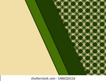 A decorative geometric line borders on a repeating oriental texture. Corporate design. Modern template for brochure, flyer, cover, magazine. Vector illustration for your design.