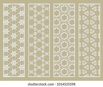 Decorative geometric line borders with repeating texture. Tribal ethnic arabic, indian, turkish ornament, bookmarks templates set. Isolated design elements. Stylized lace patterns collection