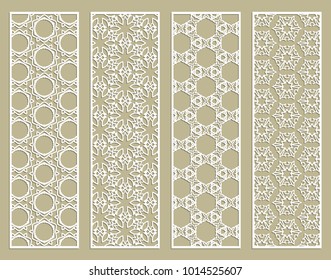 Decorative geometric line borders with repeating texture. Tribal ethnic arabic, indian, turkish ornament, bookmarks templates set. Isolated design elements. Stylized lace patterns collection